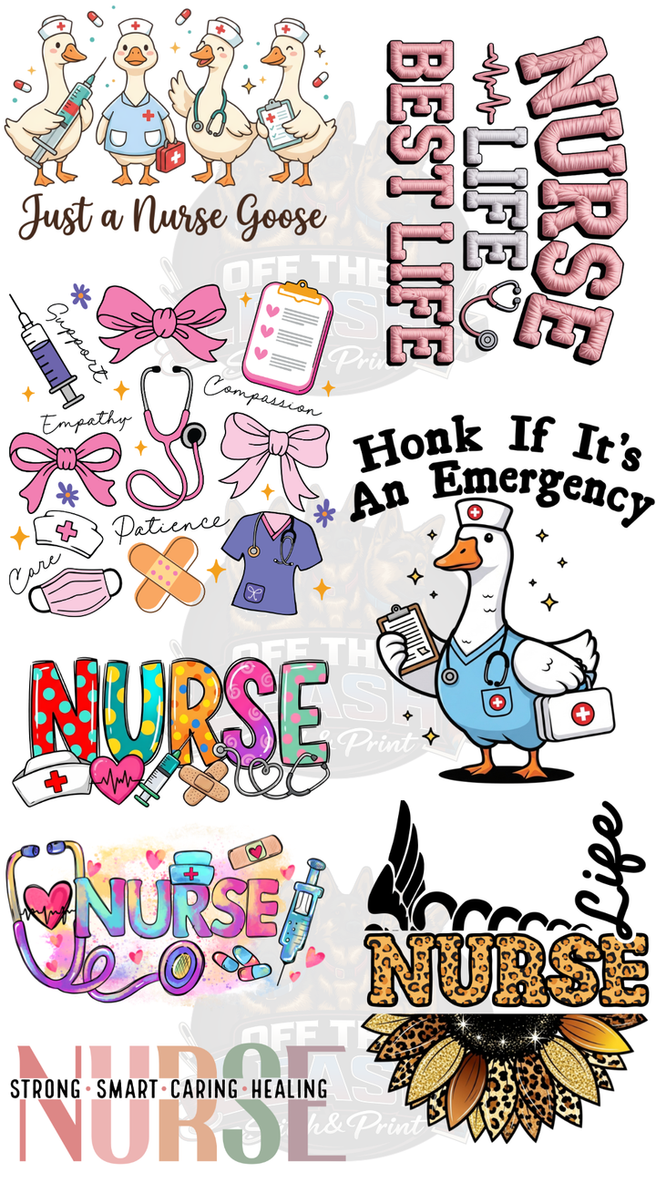 Pre Made 22x48 DTF Gang Sheet Nurse